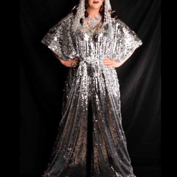 RCMoore Vintage and Millinery Pants - Super Silver Sequin Palazzo Jumpsuit with POCKETS!